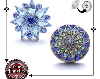 BLU-TiFUL BLUE Flower Snap Buttons, Flower Ginger Snaps, 18mm Snap Charms, #SnapButtons, #BraceletCharms, #SnapCharm, #RhinestoneSnapJewelry