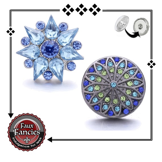 BLU-TiFUL BLUE Flower Snap Buttons, Flower Ginger Snaps, 18mm Snap Charms, #SnapButtons, #BraceletCharms, #SnapCharm, #RhinestoneSnapJewelry