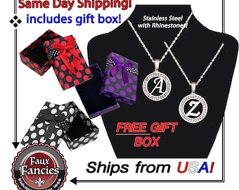 Rhinestone Initial Pendant: Stainless Steel Silver Tone Letter Charm