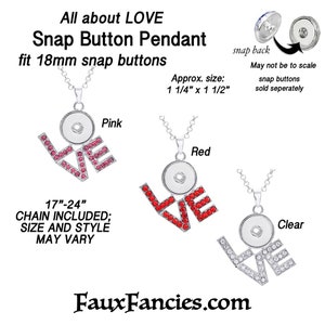 SALE Rhinestone LOVE Pendant, Love Snap Button Pendants, Valentine Snap Jewelry, Ginger Snaps, SnapJewelry, SnapButtonJewelry, SaleSnap image 2