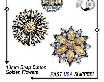 GORGEOUS Snap buttons, Beautiful 18mm Ginger Snaps, Snap Charms, Sunflower Snap, Rhinestone Snaps, Snap Jewelry, Sunflower Charm, #Sunflower