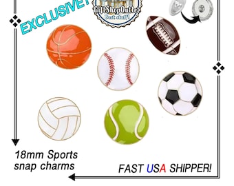 Basketball, Baseball, Football, Soccer Snap Button, Sports Snap Charm