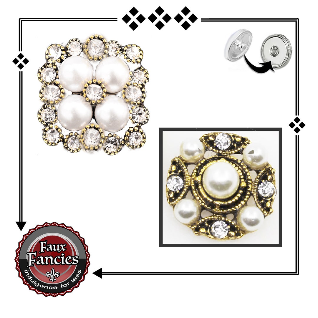 EXCLUSIVE! Pearl and Rhinestone Snap Button, Ginger Snap, Snap Charm, # ...