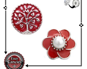 Red Tree of Life Snap Button Charm: Pearl Snap Jewelry