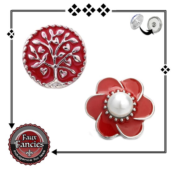 Beautiful RED Snap Buttons, PEARL Snap Charm Buttons, Tree of Life Snaps, #PearlCharm, #BraceletCharm, #SnapCharm, #TreeCharm, #SnapJewelry