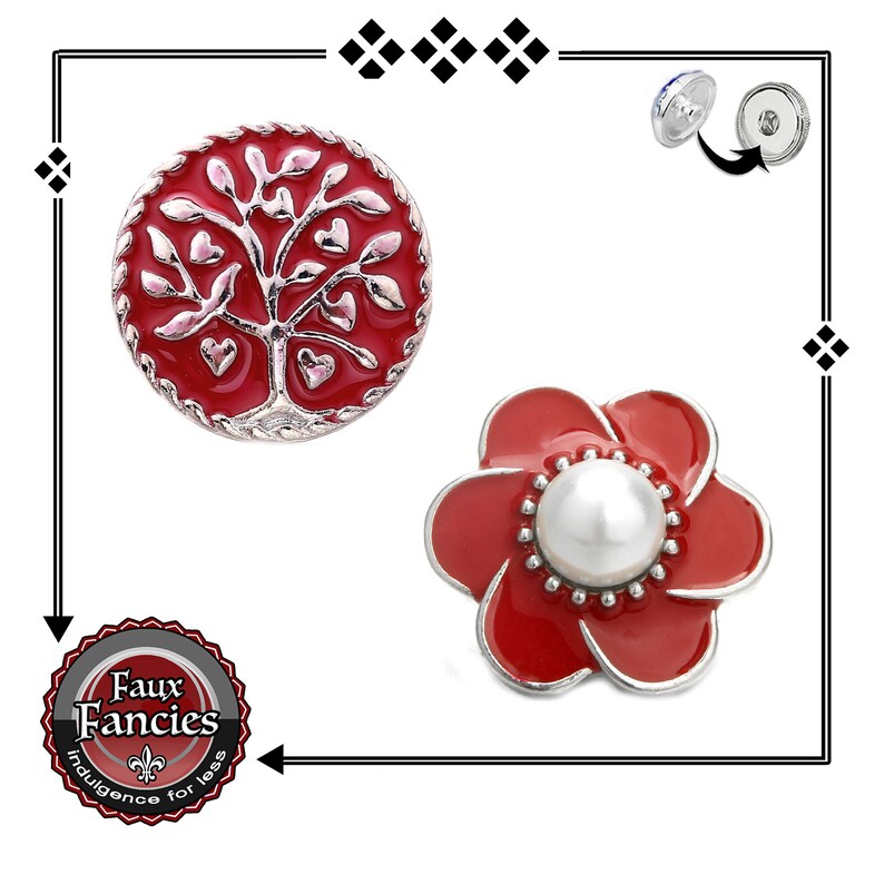 Beautiful RED Snap Buttons PEARL Snap Charm Buttons Tree of - Etsy