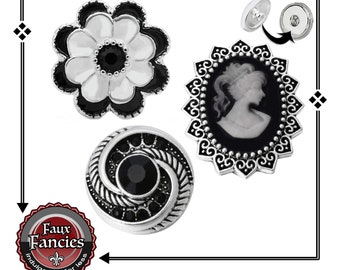 Black and White Snap Button, Cameo Snap Button, Flower Snap, 18mm Ginger Snap, #SnapButton, #FlowerSnap, #SnapCharm, #CameoSnap, #SnapButton