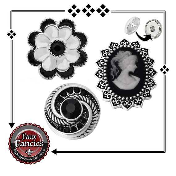 Black and White Snap Button, Cameo Snap Button, Flower Snap, 18mm Ginger Snap, #SnapButton, #FlowerSnap, #SnapCharm, #CameoSnap, #SnapButton