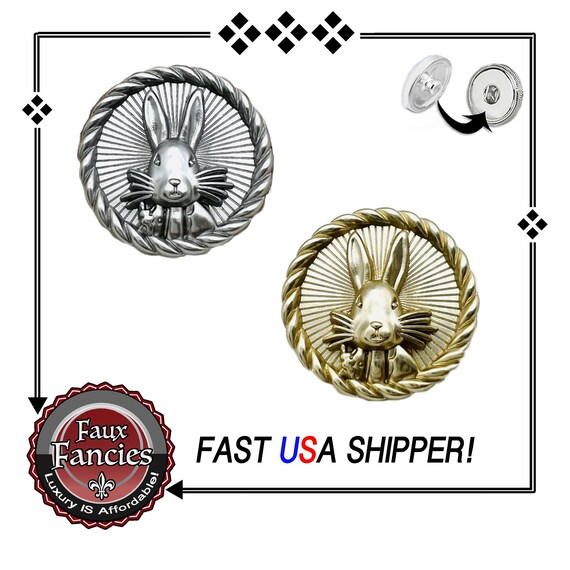 EXCLUSIVE! 18mm Embossed BUNNY Snap Buttons, Metal Ginger Snaps, Snap Charms, Changeable Snap, Snap Jewelry, #EmbossedCharms, #EmbossedSnap
