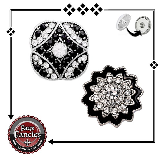 STUNNING Black and Silver Snap Buttons, RHINESTONE Ginger Snap, Snap Charm, #RhinestoneSnaps, #BraceletCharms, #SnapCharms, #RhinestoneCharm