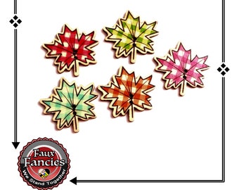 Fall Leaf Wooden Buttons: Scrapbook Embellishments (3 Pcs)
