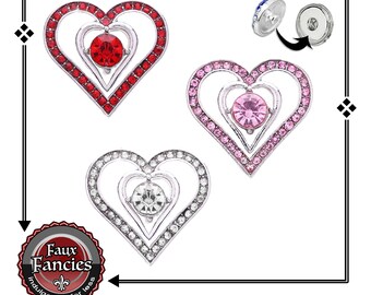 Beautiful HEART Snap Buttons, 18mm Ginger Snaps, Snap Charms, Rhinestone Heart Charm, #HeartCharms, #SnapCharm, #ValentinesDay, #SnapJewelry