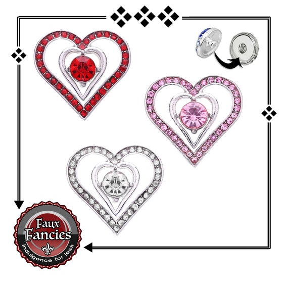 Beautiful HEART Snap Buttons, 18mm Ginger Snaps, Snap Charms, Rhinestone Heart Charm, #HeartCharms, #SnapCharm, #ValentinesDay, #SnapJewelry