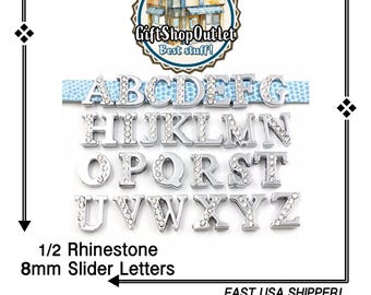 SUPER SALE! 8mm Slide Letters, 1/2 Rhinestone Slide Letter, Slider Charms, Initials, A to Z Charm, Rhinestone Letters, #SlideLetter, Initial