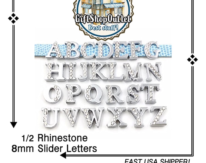 Featured listing image: SUPER SALE! 8mm Slide Letters, 1/2 Rhinestone Slide Letter, Slider Charms, Initials, A to Z Charm, Rhinestone Letters, #SlideLetter, Initial