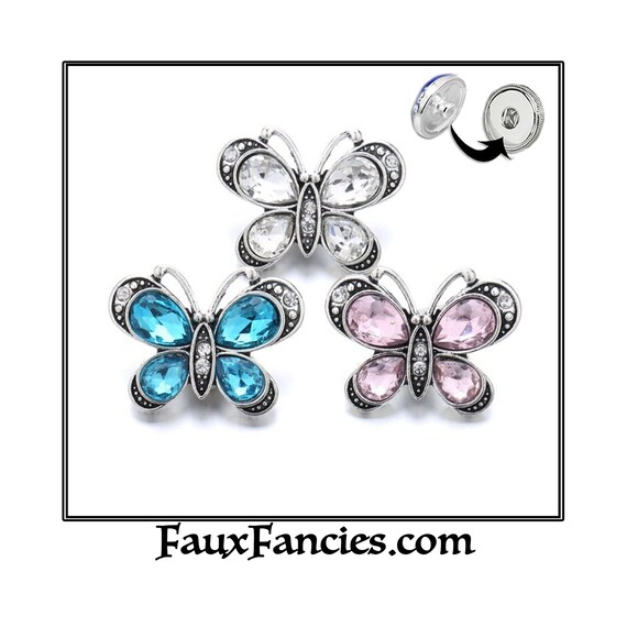 Beautiful Butterfly SNAP Buttons, #SnapButton, Butterfly Charm, Ginger Snaps, Snap Charms, #BraceletCharms, Rhinestone Snaps, #SnapButtons