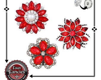 SNAP BUTTONS, BEAUTiFUL Red RHINESTONE Snap Charms, Snap Jewelry, Flower Charm, #BraceletCharm, #SnapCharm, #FlowerSnaps, #RhinestoneSnap