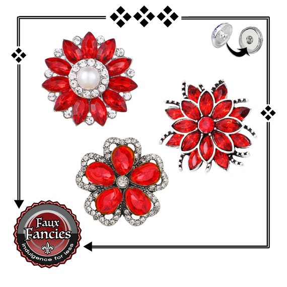 SNAP BUTTONS, BEAUTiFUL Red RHINESTONE Snap Charms, Snap Jewelry, Flower Charm, #BraceletCharm, #SnapCharm, #FlowerSnaps, #RhinestoneSnap