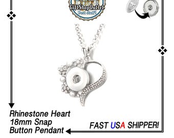 GORGEOUS Heart Pendant for Snap Buttons, GingerSnap Rhinestone Pendant, #SnapButton, Snap Charms, Rhinestone Snap, #SnapSnaps, #SnapJewelry