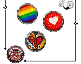 18mm Snap Button Charms: Heart & Gay Pride Cabochons