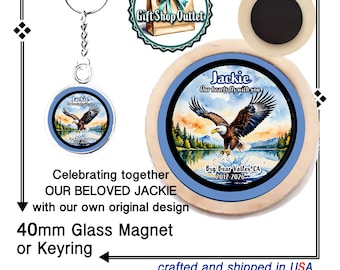 Celebrating Jackie & Shadow, our very loved Eagles! Handmade Jackie and Shadow Eagle GLASS CABOCHON Keyring or Magnet,  Big Bear Bald Eagles