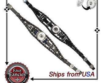 Simulated Leather Snap Button Bracelet: Adjustable Buckle, 18-20mm Snaps