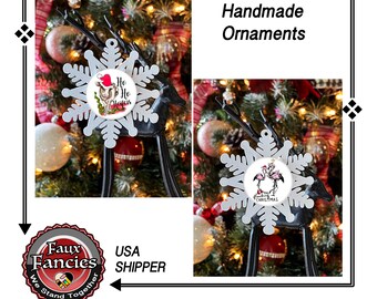 HANDMADE Christmas SNOWFLAKE ORNAMENTs, Cow ornament, Flamingo Christmas ornament, 3" snowflake ornament, #ChristmasOrnament, #Ornament