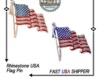 USA Rhinestone FLAG Pins for July 4th, 250th USA Anniversary, Team UsA, World Cup Soccer, Olympics, Patriotism; #July4Pin, #USAPin. #TeamUSA