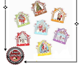 Christmas House Wood Buttons: Scrapbook Craft Charms (3 Pcs)