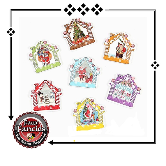 CLEARANCE! BUTToNS, BuTTONs! 3 PCs CHRISTMAS HoUSE Wood Buttons, Christmas Charm, Christmas Scrapbook Buttons, #WoodenButtons, #CraftButtons