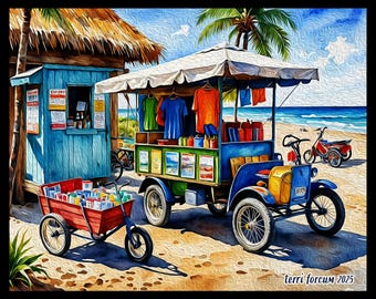 Hand Highlighted Beach Bicycle Canvas Art: Custom Vacation Souvenir