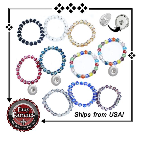 SMALL WRIST Glass Bead Rhinestones STRETCH Bracelet, 6mm Bead Bracelet with/without snap base, #SnapJewelry, #SnapButton, #StretchBracelet