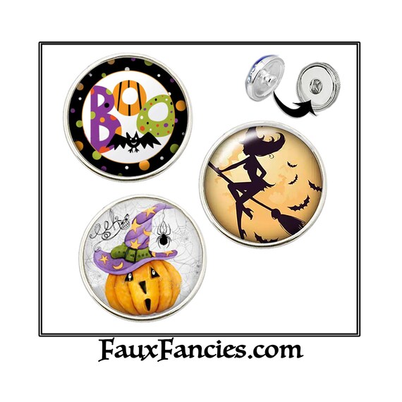 Spook-tacular Cabochon Snap Buttons, 18mm Ginger Snaps - Snap on Charms, Interchangeable Snap, Rhinestone Snaps, Snap Snap, Jewelry gift