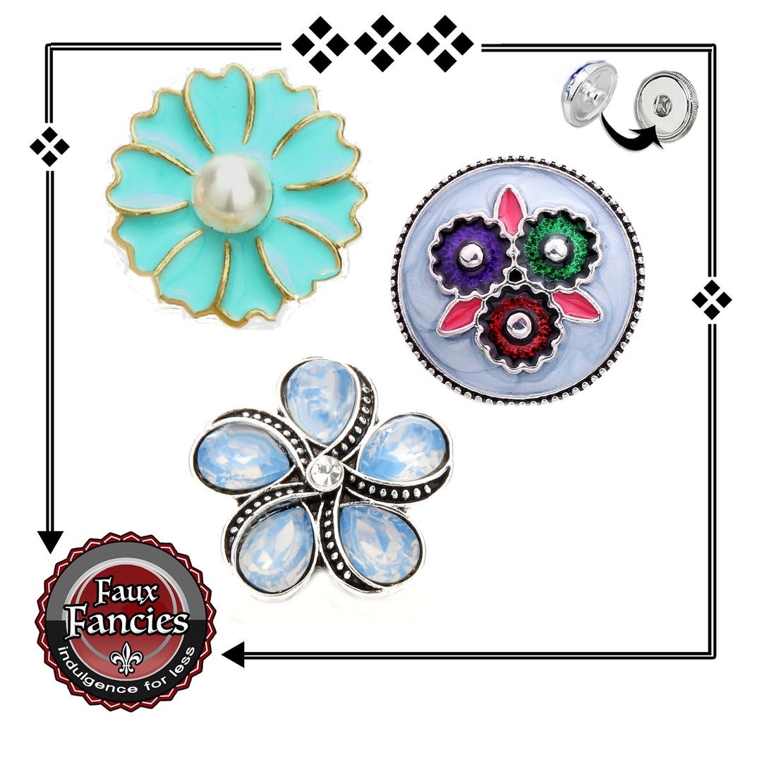 Colorful Flower RHINESTONE Snap Buttons, Ginger Snaps, Flower Snap ...