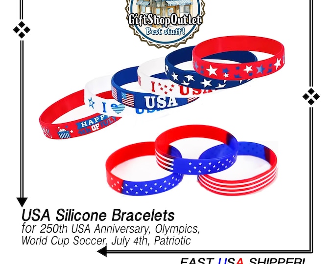 Featured listing image: USA Silicone Bracelets for July 4th, 250th USA Anniversary, World Cup Soccer, Olympics, Patriotism; #USABracelet,#PatrioticBracelet