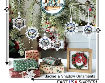 OuR OWN Handmade JACKIE & SHADOW Wood Snowflake Cabochon Ornaments, Jackie and Shadow Ornament, Big Bear Eagles, Jackie and Shadow Eagles