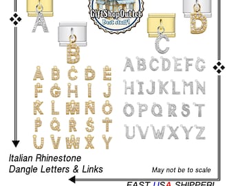 ITALIAN RHINESTONE LETTER Charms, Italian Letter Charm, Italian Bracelet Links, Gift for Her, #ItalianCharmBracelet, #LetterCharmBracelet