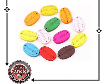 Handmade Wooden Label Buttons: Colorful Craft Embellishments (3 Pcs)