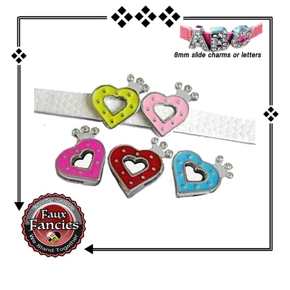 Heart Slider Charm, Slide charm, Slide Heart Crown, Love charm, 8mm Charms, Jewelry Gift, #SlideCharm, #Gift for her