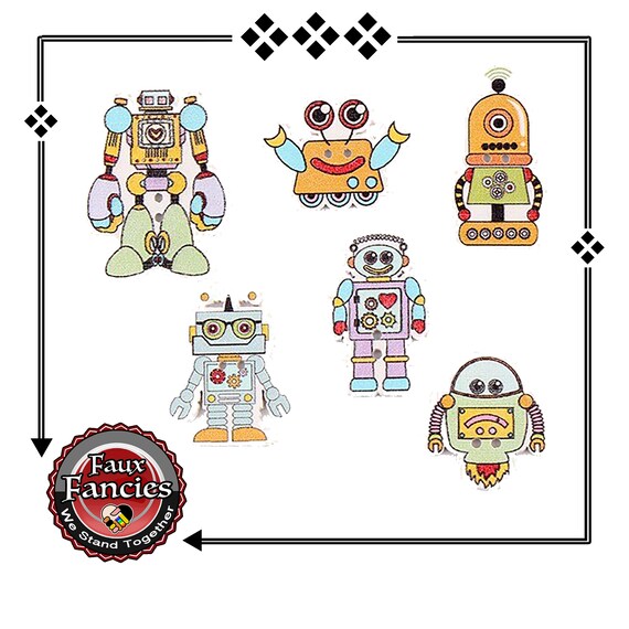 CLEARANCE! BUTToNS, BuTTON! 3 PCs Robots Wood Buttons, ROBOTS Charms, Robot Buttons, RobotsScrapbook Buttons, #WoodenButtons, #CraftButtons