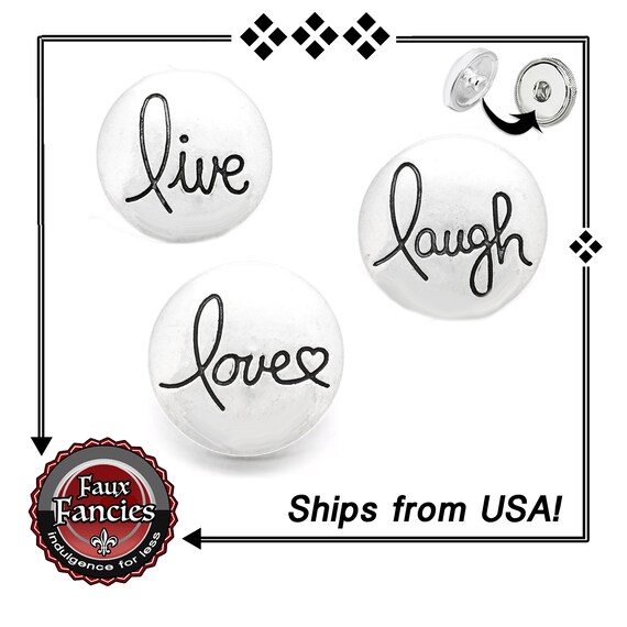 LIVE, LAUGH, LOVE 18mm Snap buttons, 18mm Snap Buttons, Love Snap Button, #LiveLaughLove, #LoveSnap, #LiveLaughLoveCharm, #LoveYouSnapButton