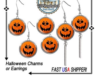 Halloween PUMPKIN EARRINGS and Charms, Pumpkin Charm, Halloween Charm, #HalloweenCharms, #HalloweenJewelry, #PumpkinEarrings