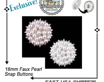 Pearl Rhinestone Snap Buttons: 18mm Ginger Snap Charms