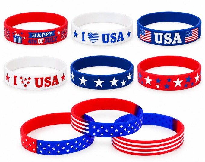 Featured listing image: USA Silicone Bracelets for July 4th, 250th USA Anniversary, World Cup Soccer, Olympics, Patriotism; #USABracelet,#PatrioticBracelet