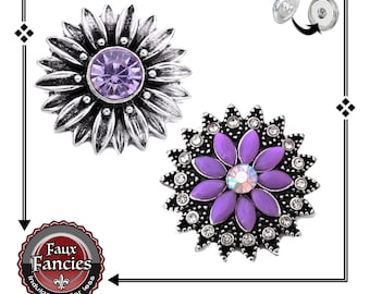 Beautiful Purple Snap Buttons, 18mm Ginger Snaps, Rhinestone Snap Charm, #FlowerCharms, #BraceletCharms, #RhinestoneSnap, #FlowerSnapCharm