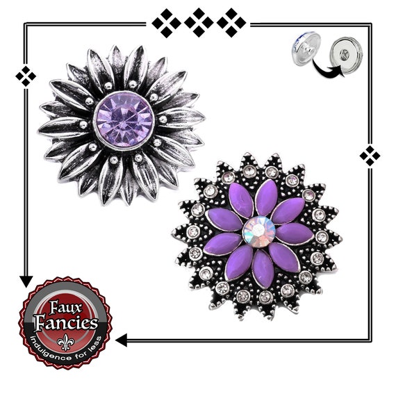 Beautiful Purple Snap Buttons, 18mm Ginger Snaps, Rhinestone Snap Charm, #FlowerCharms, #BraceletCharms, #RhinestoneSnap, #FlowerSnapCharm