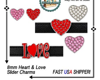 Rhinestone 8mm Slider Charms, Slide charm, Slider Flower, Crown charm, Star Slider Charms, Heart Slide Charm, #SlideCharm, #Gift for her