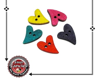 Colorful Heart Wooden Buttons: Scrapbook Charms (3 Pcs)