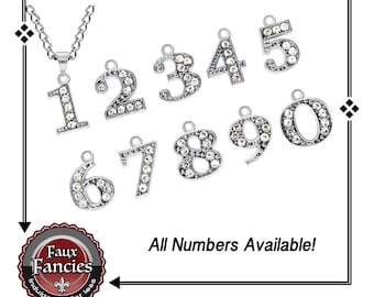 Rhinestone Dangle NUMBER Charms, GOLD or SiLVER, MULTiPLE DISCOUNTS, Numeric Charms, 0 to 9 Charms, Charms, #NumberCharm, #RhinestoneNumber