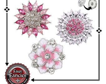 Rhinestone Pink Snap Buttons, 18mm Ginger Snap, Rhinestone Flower Snap Charm, Purple Charms, Pink Snaps, #RhinestoneCharms, #SnapJewelry